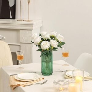 Ribbed Glass Vase, Flower Vases for Bouquet, Green Glass Vases for Flowers